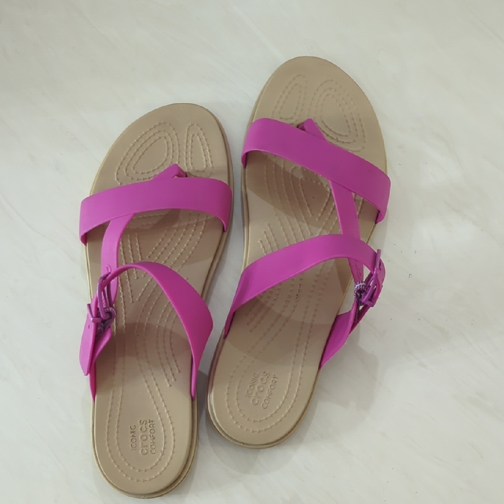 CROCS Pink and Tan Sandals with Classic Comfort